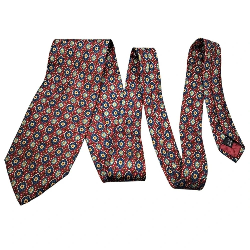 Christain Dior Monsieur Red‎ blue Floral Geometric Necktie Tie 58